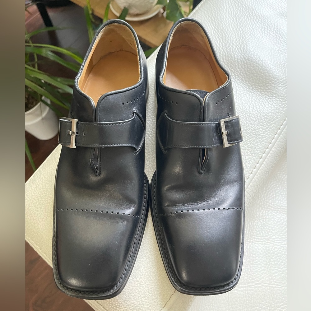Bally Classic Black Clarino Men’s Leather Shoes with Buckle 7US